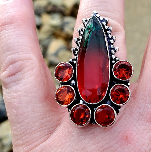 New Bi-Color Tourmaline & Garnet 925 Silver Ring. - Picture 15 of 16